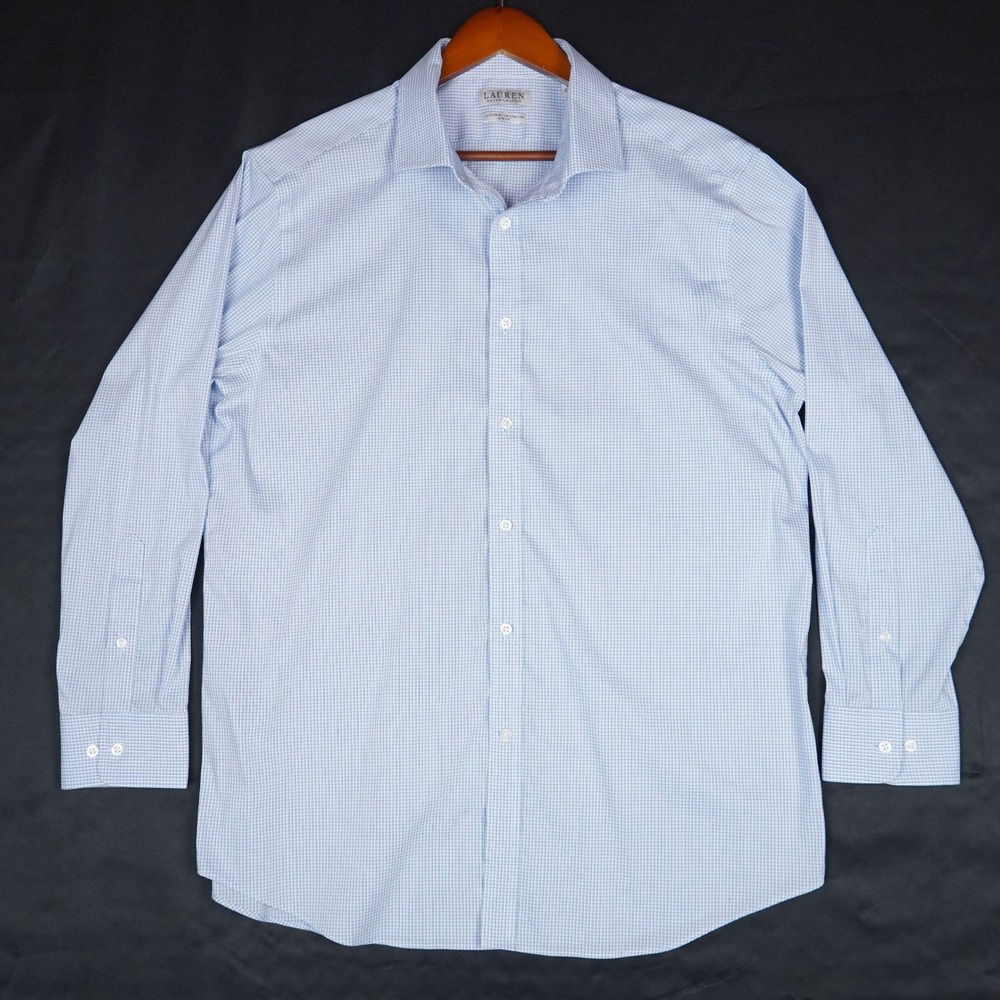 Lauren Ralph Lauren Shirt Mens XL Blue Micro Check Slim Fit Cotton Nylon Stretch